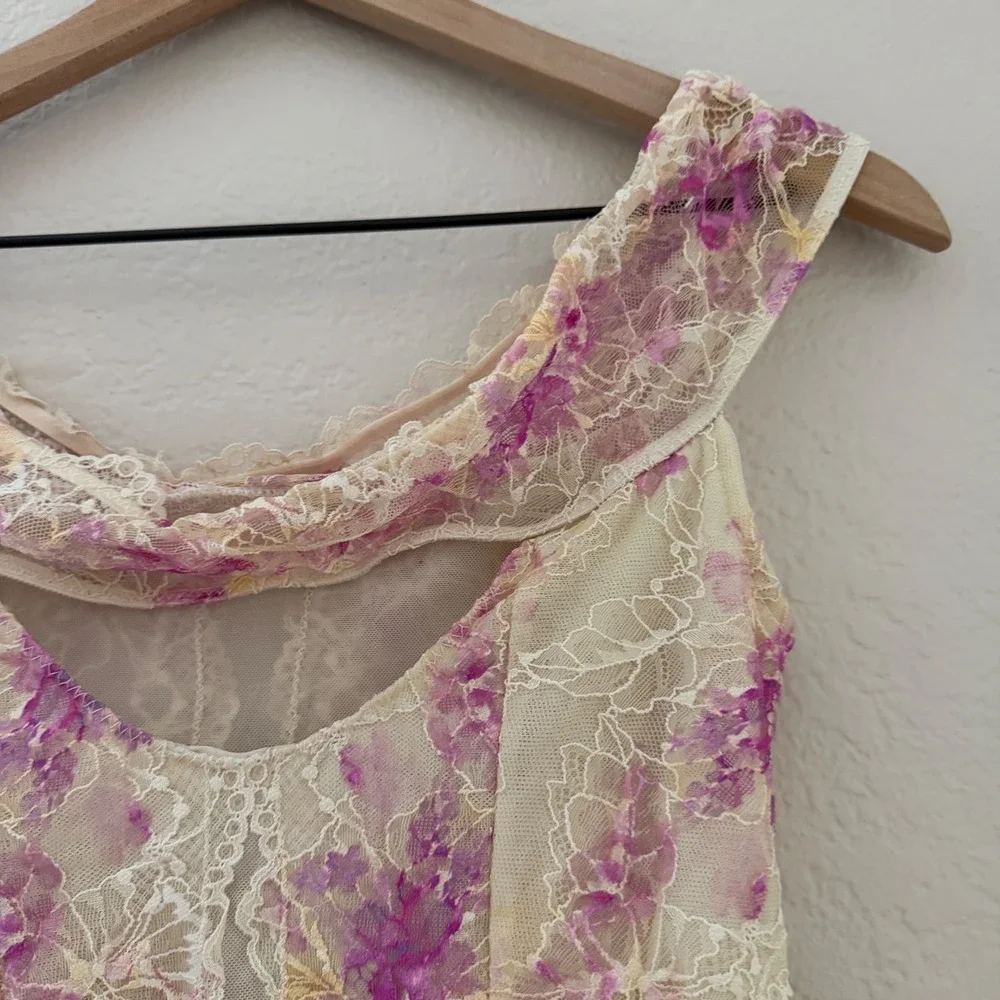 Free People Spring Soiree Printed Bodysuit Floral Lace Off the Shoulder Femme